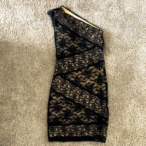 Black and Tan lace off the shoulder dress